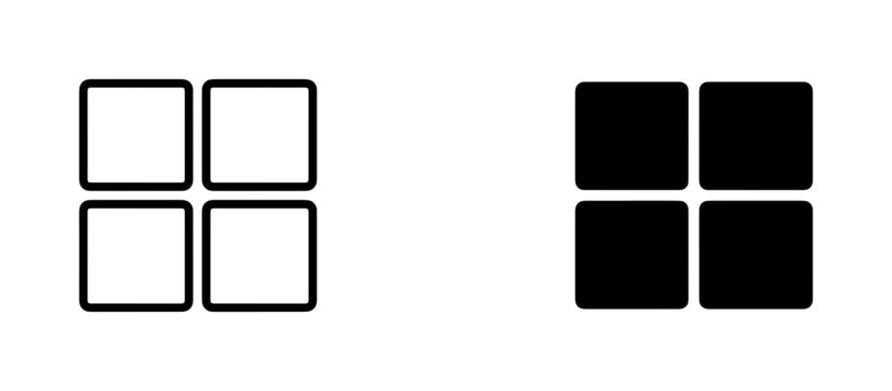 Grid Icons, Four Squares, Outline and Solid Fill, UI Elements, Simple Shapes