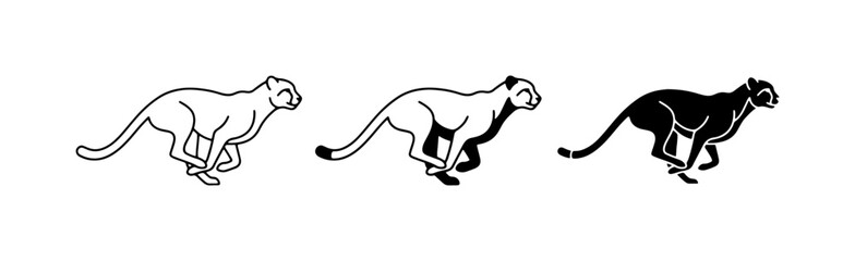 Running Cheetah Vector Icons, Silhouette and Outline, Speed and Agility Graphics © Tahmid