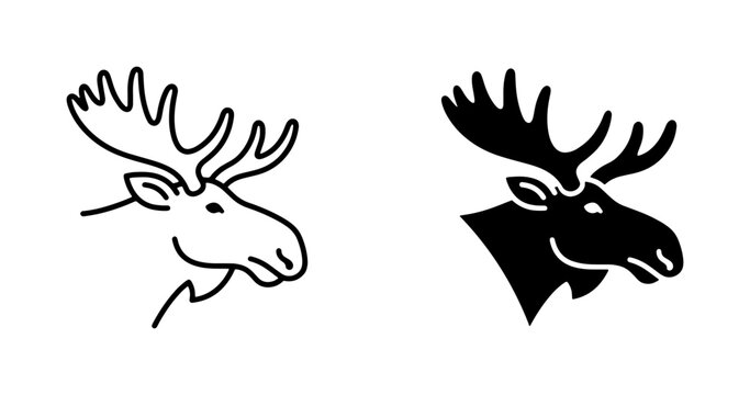 Moose Head Icons, Wildlife Animal Vector Graphics, Forest Creature Silhouette, Nature Symbol Set