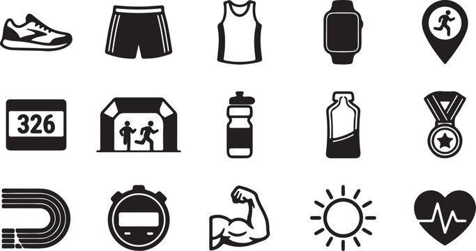 Black and white running sport icons set