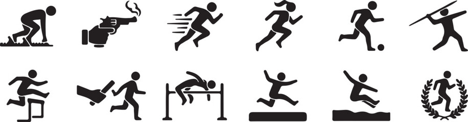 Fototapeta premium Black silhouettes of people running and playing sports