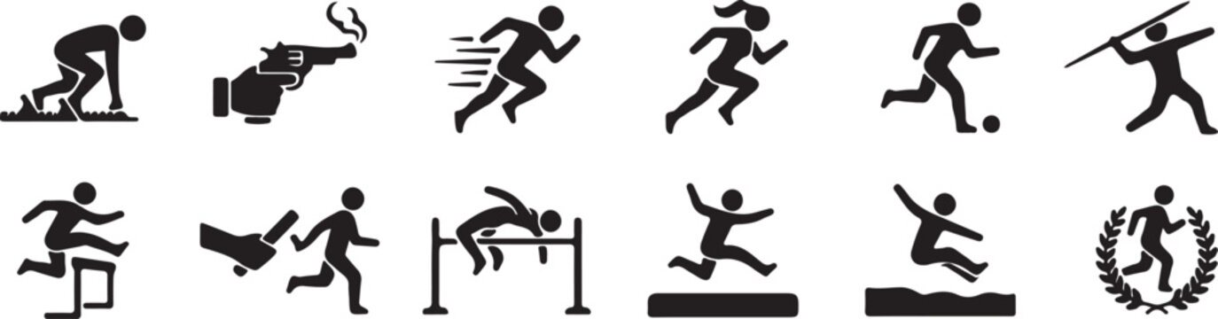 Black silhouettes of people running and playing sports