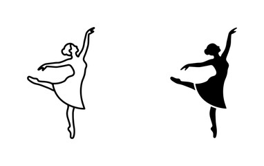Ballet Dancer Silhouettes, Elegant Female Performer Vector Art, Classical Dance Poses, Outline and Solid Black Figures for Performance Graphics © Junaid