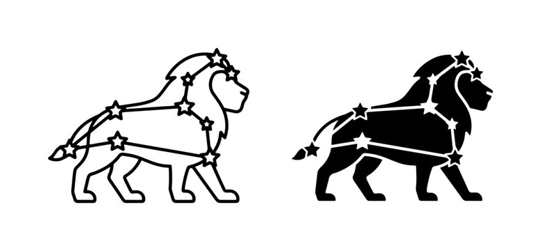 Leo Constellation Vector Icons, Zodiac Animal Silhouette, Celestial Lion Symbol, Astrology Star Sign Graphics