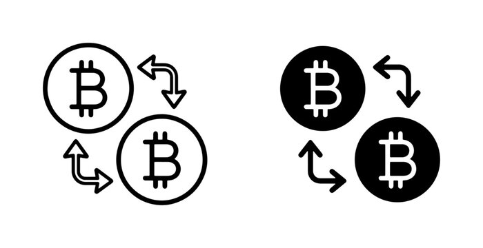 Bitcoin Cryptocurrency Exchange Icons, Digital Coin Transfer Vector Set, Financial Transaction Symbols