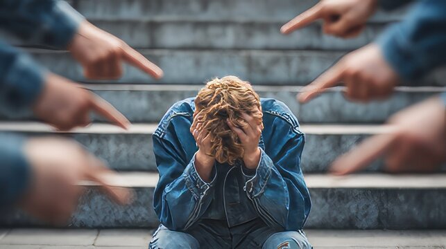 Public shaming, Bullied Man or Public Accusation Concept, social pressure, guilt, and bullying.