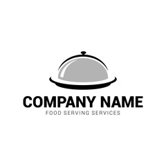 Fototapeta premium Serving services logo design with steel food cloche and large plate