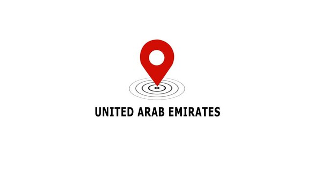 Animated united arab emirates map location pin with expanding radar pulse effect for travel, tourism, business, and geographic navigation digital media projects and