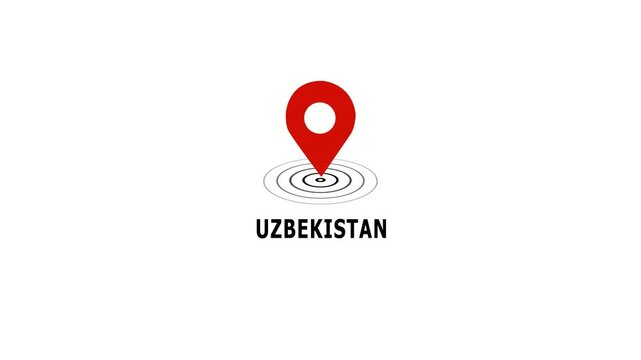 Uzbekistan location map pin animation with pulsing radar effect on white background, for travel tourism, geography education and, global business logistics presentation