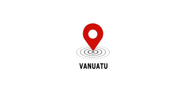 Vanuatu map location pin animation with pulsing radar waves effect on clean white background, for travel destination, marketing, geographic navigation, and global