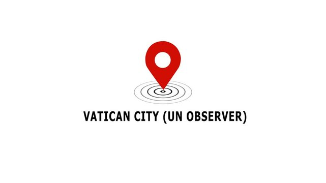 Vatican city un observer status concept with animated red map location pin marker and pulsing radar rings on minimalist white background, for political news and