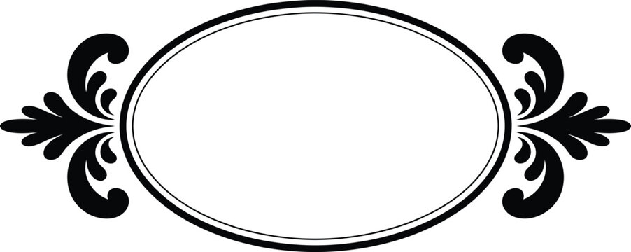 A decorative horizontal oval border featuring sophisticated symmetrical floral scrolls.