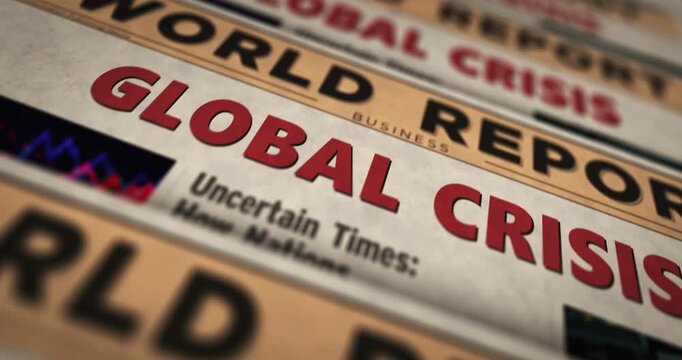 Global crisis daily news newspaper printing. Abstract concept retro headlines 3d seamless looped.