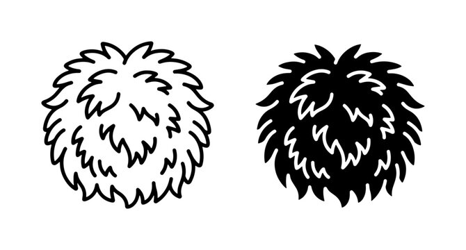 Fluffy Pom Pom Icons, Round Fur Ball Vector Graphics, Soft Texture Elements