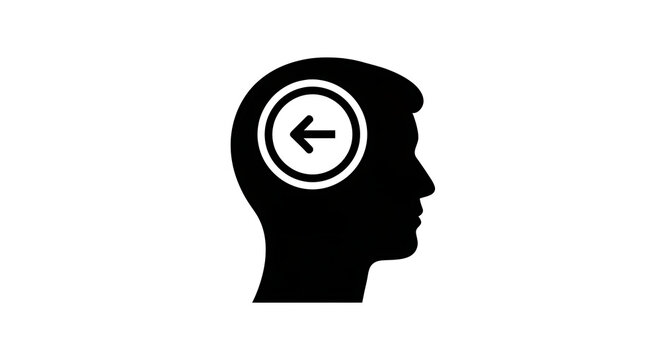 Silhouette of a human head with a left pointing arrow inside
