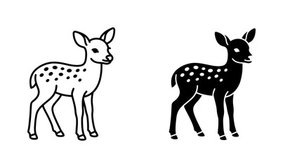 Fototapeta premium Cute Fawn Vector Icons, Baby Deer Silhouette, Woodland Animal Graphics, Nature Elements