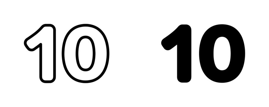 Number 10, Ten numeral, outline and solid fill, graphic design elements