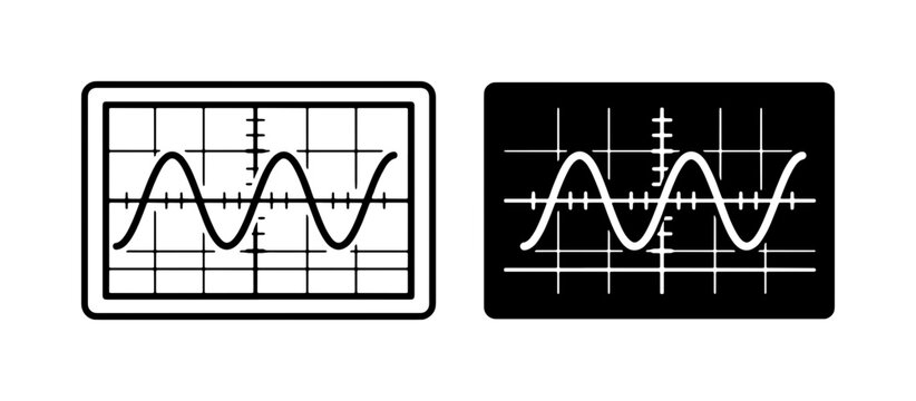 Oscilloscope Waveform Vector Icons: Signal Analysis, Electronic Display, Scientific Data Visualization
