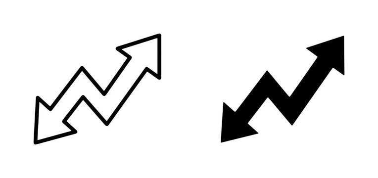 Zigzag Arrows, Up and Down Trend Vectors, Business Growth and Decline Icons