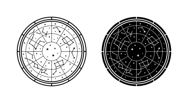 Celestial Constellation Maps, Astronomical Star Charts, Cosmic Navigation Tools, Vector Graphics