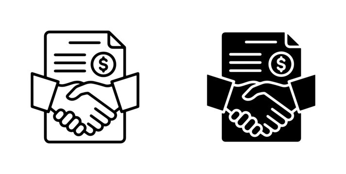 Business Agreement Icons: Handshake Deal, Contract Signing, Financial Partnership, Corporate Success