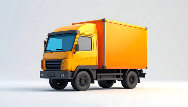 Bright Orange Box Truck Isolated on White Background.