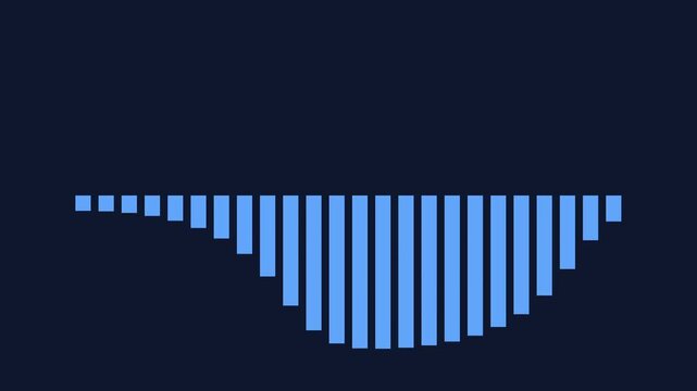 A graphic representation of a bar chart forming a smile shape on a dark background with blue bars.