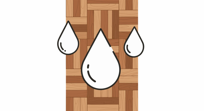 Three water droplets falling on a wooden floor pattern