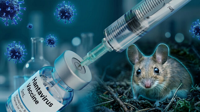 Hantavirus Vaccine Research with Syringe, Vial, Virus Cells and Rodent Carrier