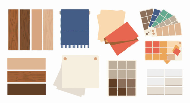 Swatches of wood, fabric, paint chips, and tile for design inspiration