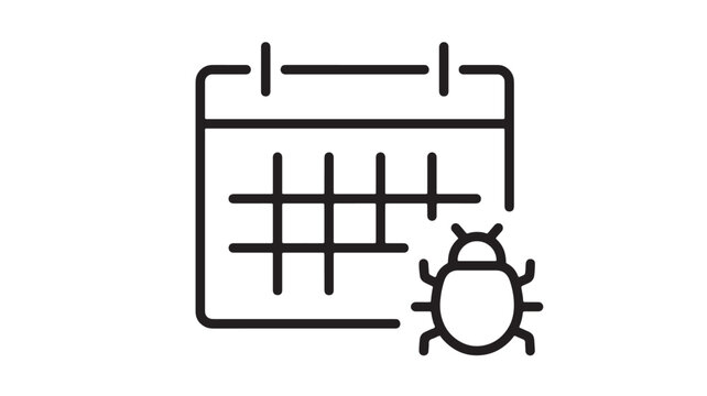 Calendar icon with grid layout and clockwork bug symbol for scheduling, planning, and date management concept