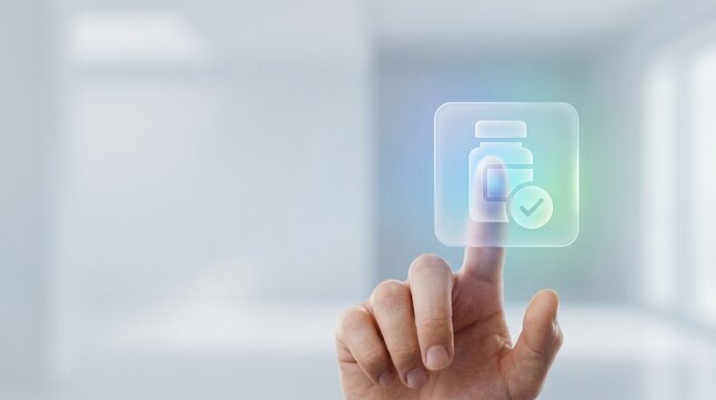 Hand Tapping Digital Prescription Icon on Touchscreen Interface