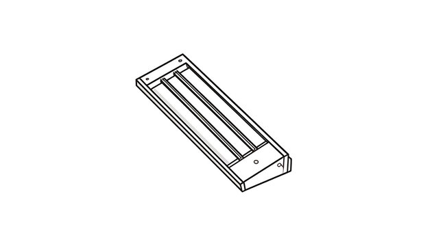 Outline drawing of a rectangular metal frame with two parallel bars inside, simple industrial design