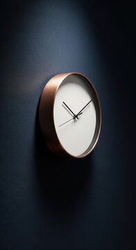 Copper wall clock, modern minimalist design, round clock face, bronze timepiece