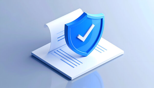 Secure Document Protection Shield with Checkmark Icon.
