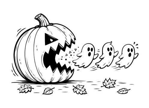 Ghost Pumpkin Halloween SVG File, Jack O Lantern Ghost Vector Design