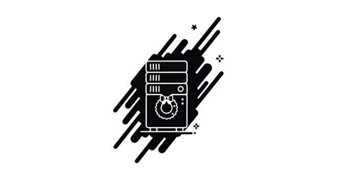 Computer tower icon illustrates modern data storage and server technology infrastructure for business needs.