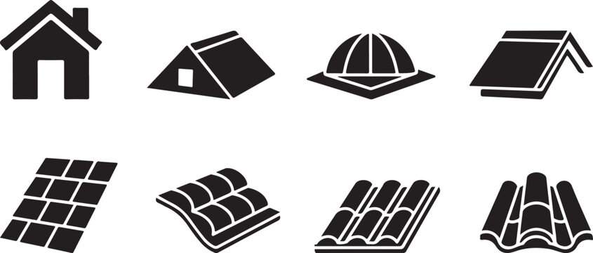 Roofing Construction Icon Set House Roof Building Materials Architecture Silhouette Vector Illustration Collection