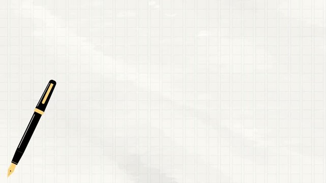 原稿用紙が左から右に動いている画面の上で万年筆が文字を書いているように揺れる背景フレームビデオ　ループ可