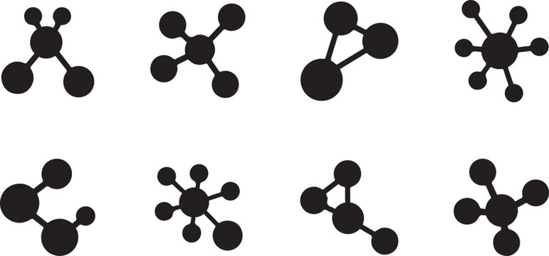 Molecule Chemistry Icon Set Atomic Structure Science Network Connection Laboratory Silhouette Vector Illustration Collection
