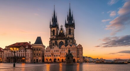 Fototapeta premium Stunning Twilight View of the Church of Our Lady Before Tyn in Prague.