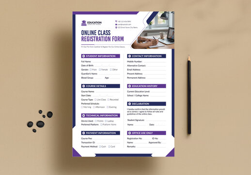 Online Class Registration Form Template Layout