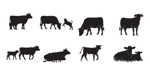Cows and calf grazing on field vector © Sebika