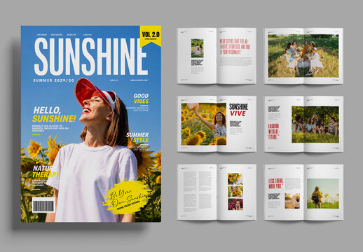 Summer Fashion Magazine Layout Template with Sunshine Theme Editorial Design