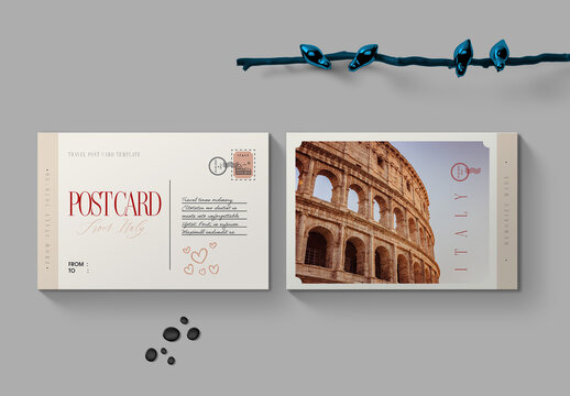 Travel Postcard Template With Minimal Vintage Design Layout