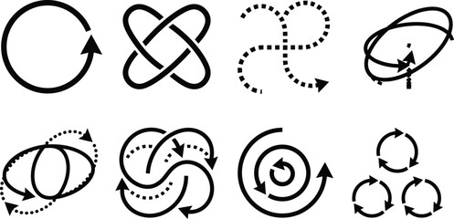 Fototapeta premium Set of black arrow cycle and rotation symbols for business and web design Vector