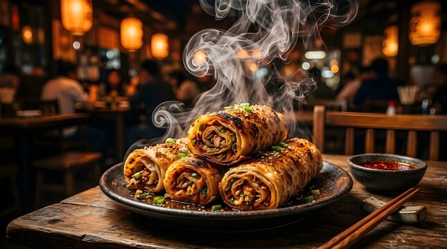 Hot meat rolls on plate