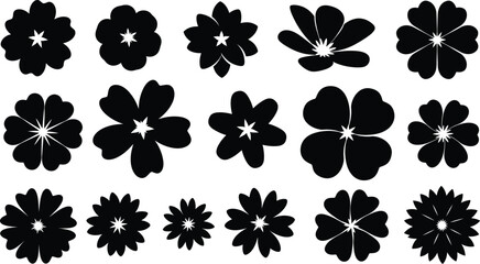 Black floral various flower shapes and sizes on white background, flowers © Graphic Shops