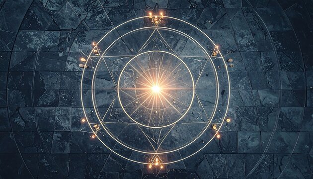 Top View Halloween Ritual Circle with Symmetrical Candles and Mystic Symbols