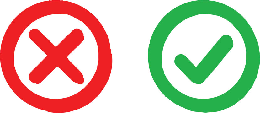 Red cross and green check mark icons for survey or correct and wrong choice Vector
